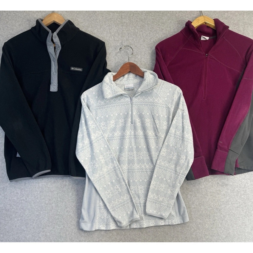 Lot of 3 Columbia Women's Fleece Pullovers Sz M Quarter Zip Button Sweater